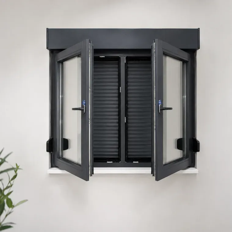 Zweiflügeliges PVC-Fenster in Anthrazit mit Rollladen – Visualisierung