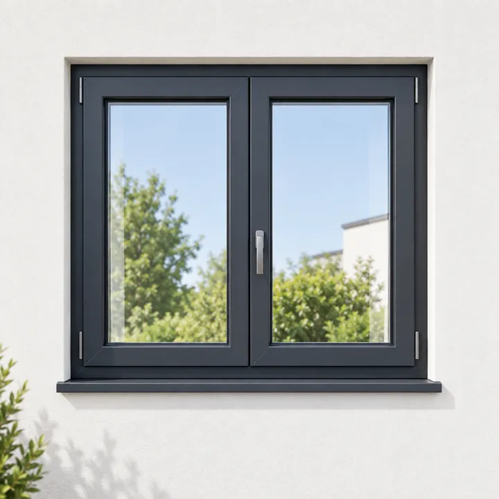 Anthrazitfarbenes PVC-Fenster ohne Rollladen – Visualisierung